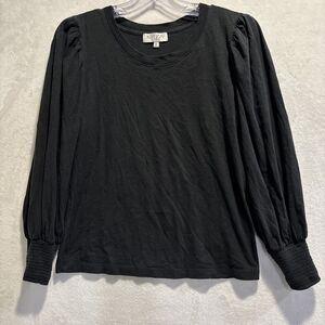 Nation Los Angeles Black Long Sleeve Top Smocked Cuff Puff Sleeve Women's Medium